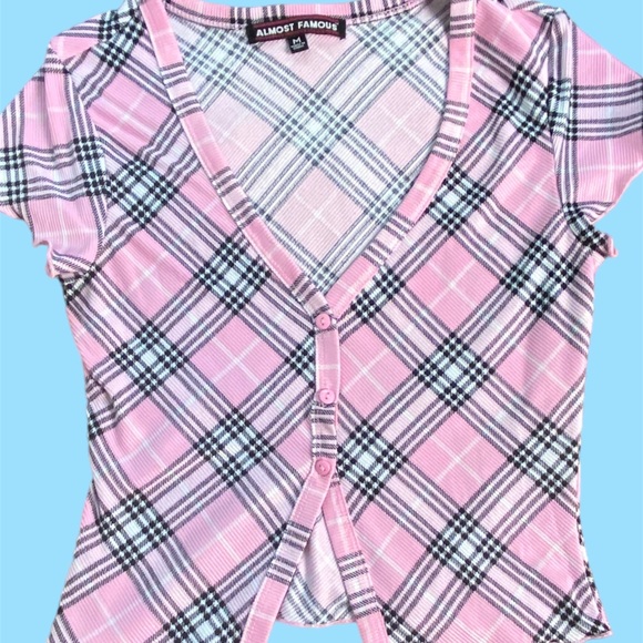 Almost Famous Pink Plaid Crop Top - Picture 3 of 3